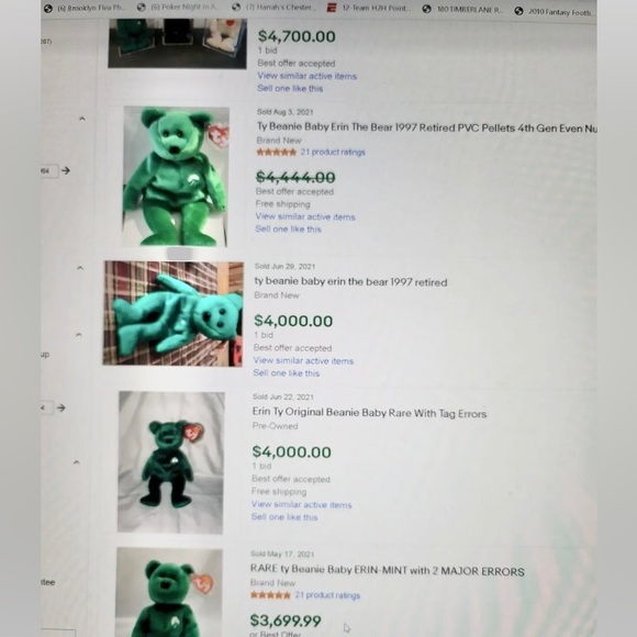 ERIN Irish Bear, TY Beanie Babies, embroidered Shamrock, 1997, Vintage - Picture 10 of 10